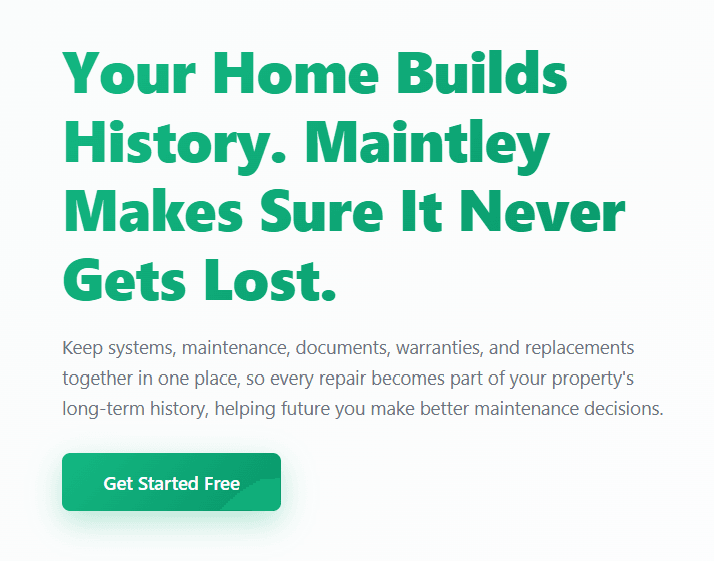 Maintley home maintenance view with property records and home activity